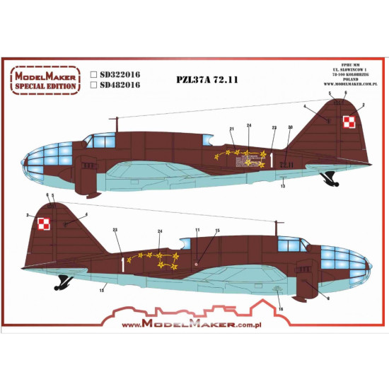 Model Maker Sd722016 1/72 Pzl37a 72 11 Decal For Aircraft