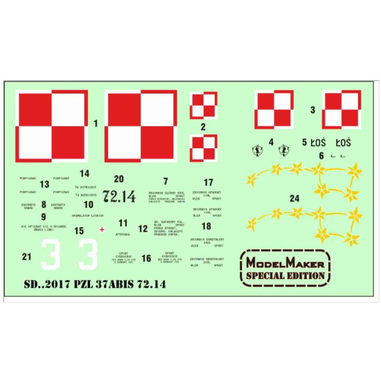 Model Maker Sd722017 1/72 Pzl-37abis 72 14 Decal For Aircraft