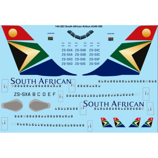 26decals 144-263 1/144 South African Airbus A340-300 Laser Decal For Aircraft
