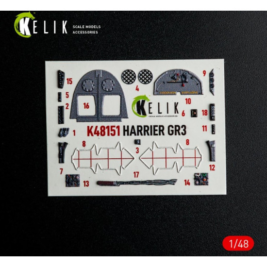 Kelik K48151 1/48 Harrier Gr3 - Interior 3d Decals For Kinetic Kit