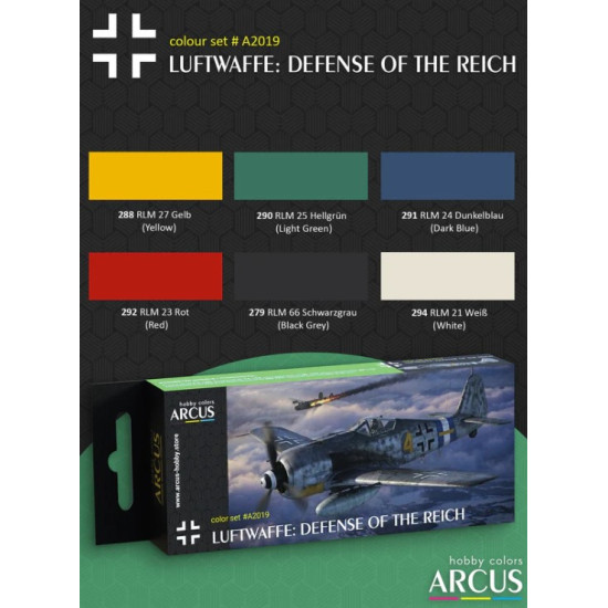 Arcus A2019 Acrylic Paint Set Luftwaffe Defense Of The Reich 6 Colors In Set 10 Ml