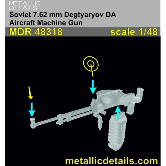 Metallic Details Mdr48318 1/48 7.62 Mm Degtyaryov Da Aircraft Machine Gun 4 Pcs
