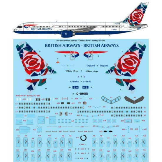 26decals 144-1332 1/144 British Airways Chelsea Rose Boeing 757-236 Laser Decal