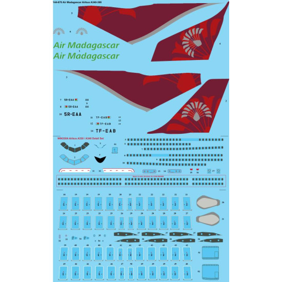 26decals 144-670 1/144 Air Madagascar Airbus A340-300 Laser Decal