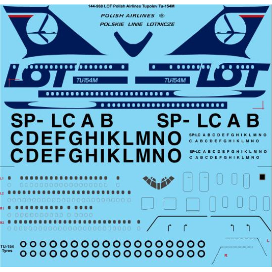 26decals 144-968 1/144 Lot Tupolev Tu-154m Laser Decal