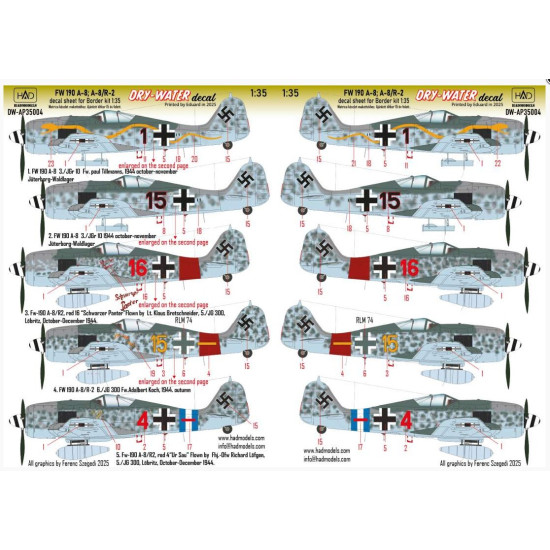 Hadmodels Dw-ap35004 1/35 Fw 190 A-8 A-8/R-2 Dry-water Decal