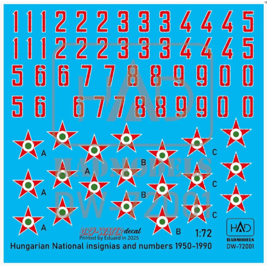 Hadmodels Dw-72001 1/72 Hungarian National Insignias And Numbers 1950-1990 Dry-water Decal Sheet