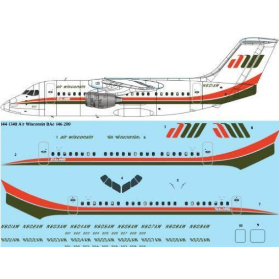 26decals 144-1340 1/144 Air Wisconsin Bae 146-200 Laser Decal