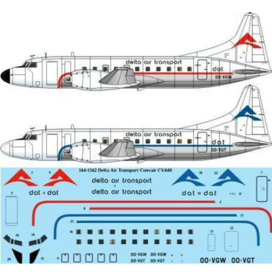 26decals 144-1342 1/144 Delta Air Transport Belgium Convair 440 Laser Decal