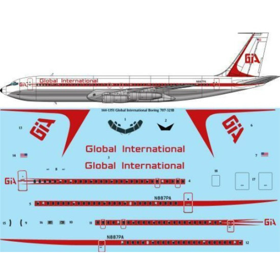 26decals 144-1351 1/144 Global International Airways Boeing 707-321b Laser Decal