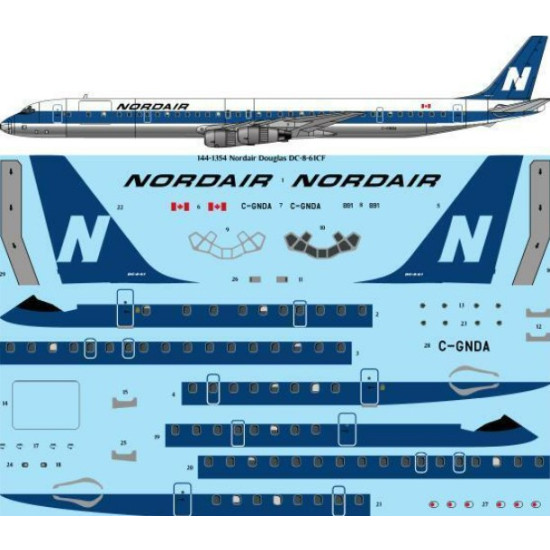 26decals 144-1354 1/144 Nordair Douglas Dc-8-61cf Laser Decal