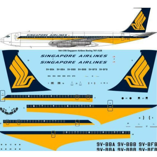 26decals 144-1358 1/144 Singapore Airlines Boeing 707-312b For Roden Laser Decal