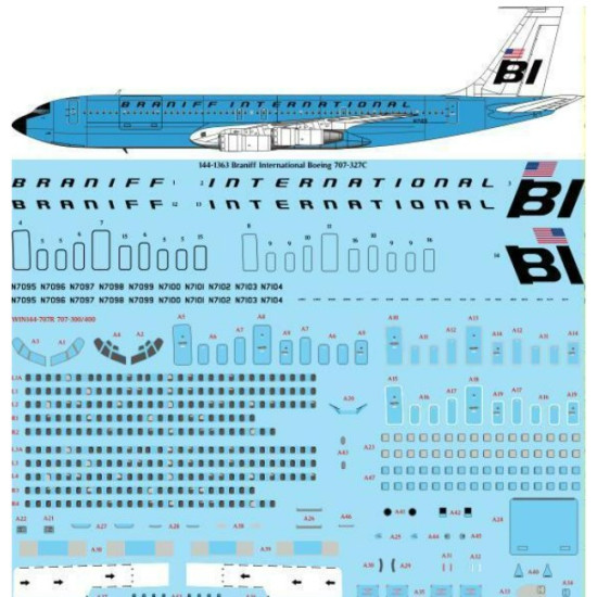 26decals 144-1363 1/144 Braniff Jellybean Boeing 707-327c For Roden Laser Decal