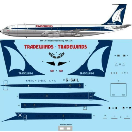 26decals 144-1364 1/144 Tradewinds Boeing 707-320c For Roden Kit Laser Decal