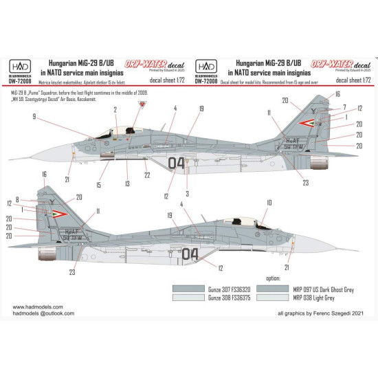 Hadmodels Dw-72008 1/72 Mig-29 Nato Dry-water Decal Sheet