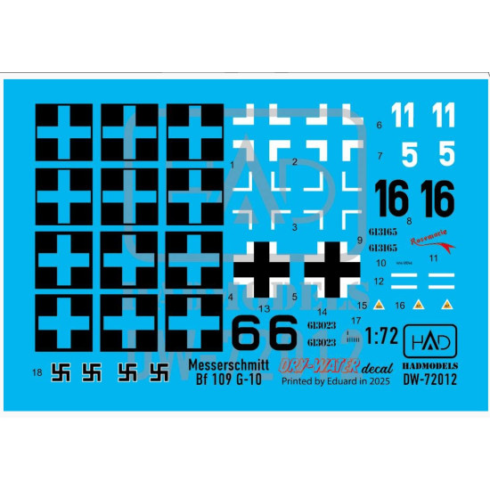 Hadmodels Dw-72012 1/72 Messerschmitt Bf 109 G-10 Dry-water Decal Sheet