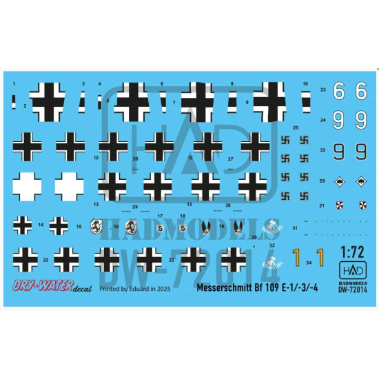 Hadmodels Dw-72015 1/72 Messerschmitt Bf 109 E-1 E-2 E-3 Dry-water Decal Sheet