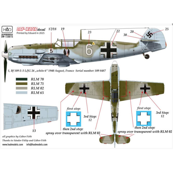 Hadmodels Dw-72015 1/72 Messerschmitt Bf 109 E-1 E-2 E-3 Dry-water Decal Sheet