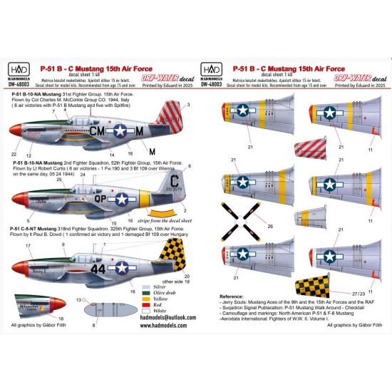 Hadmodels Dw-48003 1/48 P-51b Dry-water Decal Sheet