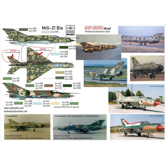 Hadmodels Dw-48005 1/48 Mig-21 Bis Dry-water Decal Sheet