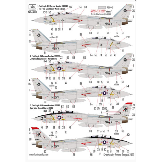 Hadmodels Dw-48011 1/48 F-14a Vf-41 Black Aces Decal Sheet The Final Countdown Dry-water Decal Sheet