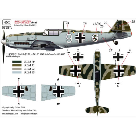 Hadmodels Dw-48015 1/48 Messerschmitt Bf 109 E-1 E-2 E-3 Dry-water Decal Sheet