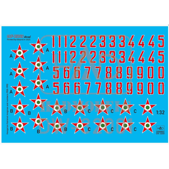 Hadmodels Dw-32001 1/32 Hungarian National Insignias And Numbers 1950-1990 Dry-water Decal Sheet