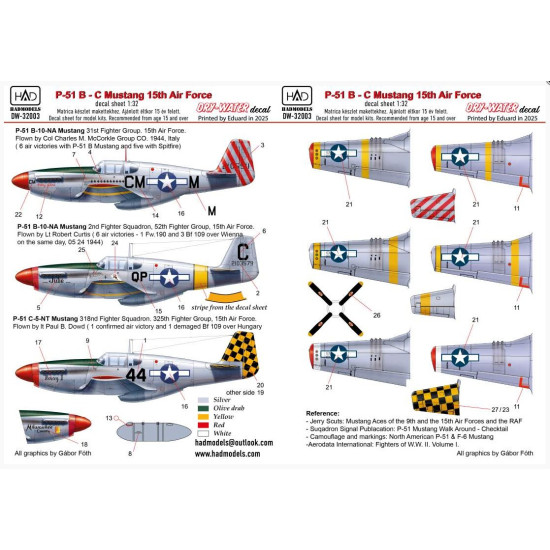 Hadmodels Dw-32003 1/32 P-51b Dry-water Decal Sheet