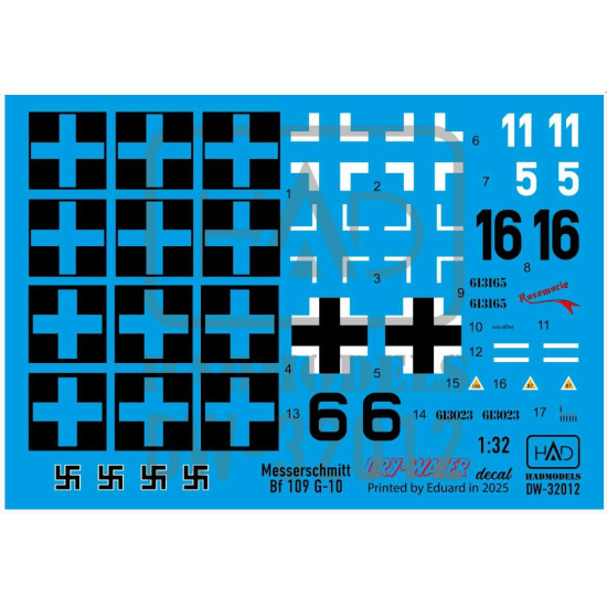 Hadmodels Dw-32012 1/32 Messerschmitt Bf 109 G-10 Dry-water Decal Sheet