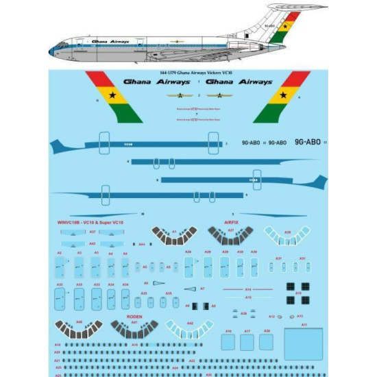 26decals 144-1379 1/144 Ghana Airways Early Vickers Vc10 Laser Decal