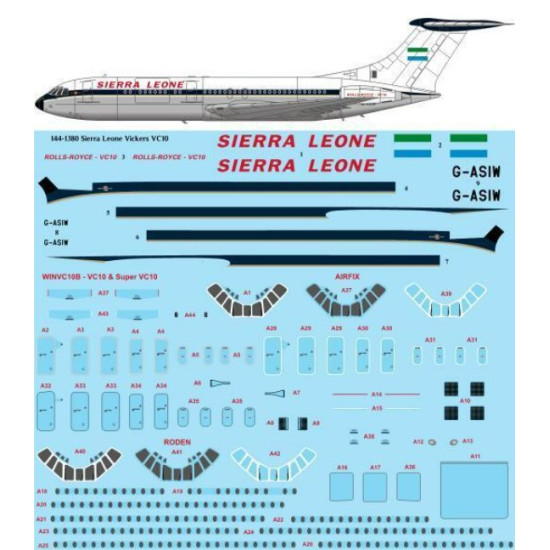 26decals 144-1380 1/144 Sierra Leone Vickers Vc10 Laser Decal