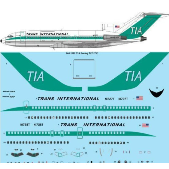 26decals 144-1382 1/144 Tia Boeing 727-100 For Crm Kit Laser Decal