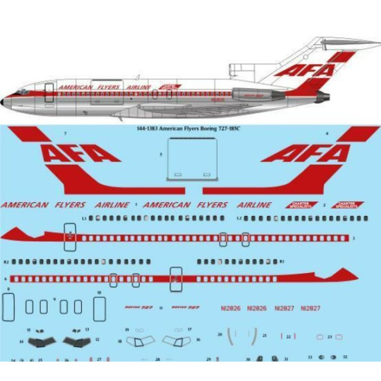 26decals 144-1383 1/144 American Flyers Boeing 727-100 For Crm Kit Laser Decal