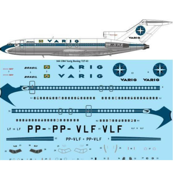 26decals 144-1384 1/144 Varig Boeing 727-100 For Crm Kit Laser Decal