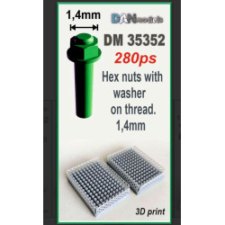 Dan Models 35352 1/35 Set Of 1/4mm Hex Nuts With Threaded Washers 280 Pcs 3d Printed
