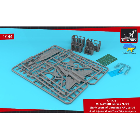 Armory 14711 1/144 Mig-29ub Series 9-51 Twin Seater Early Years Of Ukrainian Af Set 3 Plastic Injected Kit W/ 3d-printed Pe Parts