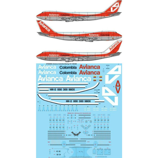 26decals Sts20002 1/200 Avianca Colombia Boeing 747-100/200 Screen Printed Decal