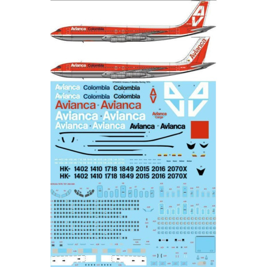 26decals Sts44332 1/144 Avianca Colombia Boeing 707-320b/C For Roden Kit Screen Printed Decal
