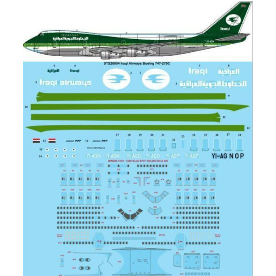 26decals Sts20004 1/200 Iraqi Airways Boeing 747-270c Screen Printed Decal