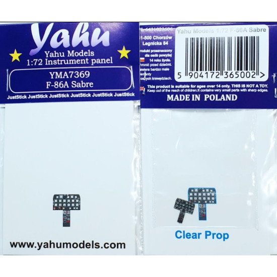 Yahu Model Yma7369 1/72 Instrument Panel F-86a Sabre For Clear Prop