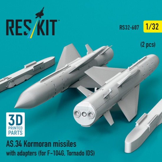 Reskit Rs32-0607 1/32 As 34 Kormoran Missiles With Adapters 2 Pcs For F-104g Tornado Ids 3d Printed