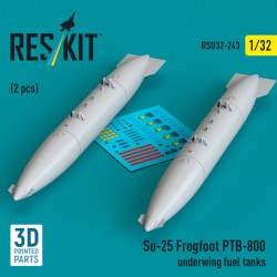 Reskit Rsu32-0243 1/32 Su-25 Frogfoot Ptb-800 Underwing Fuel Tanks 2 Pcs 3d Printed