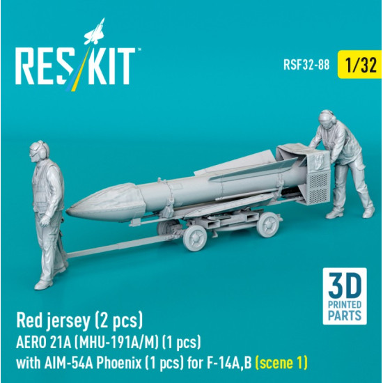 Reskit Rsf32-0088 1/32 Red Jersey 2 Pcs Aero 21a Mhu-191a/M 1 Pcs With Aim-54a Phoenix 1 Pcs For F-14a B Scene 1 3d Printed