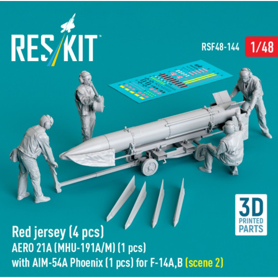 Reskit Rsf48-0144 1/48 Red Jersey 4 Pcs Aero 21a Mhu-191a/M 1 Pcs With Aim-54a Phoenix 1 Pcs For F-14a B Scene 2 3d Printed