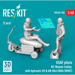 Reskit Rsf48-0185 1/48 Usaf Pilots 2 Pcs M1 Weaver Trolley With Hydraulic Lift An-m64 500lb Ww2 3d Printed