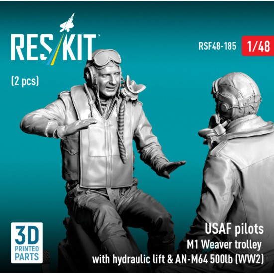 Reskit Rsf48-0185 1/48 Usaf Pilots 2 Pcs M1 Weaver Trolley With Hydraulic Lift An-m64 500lb Ww2 3d Printed
