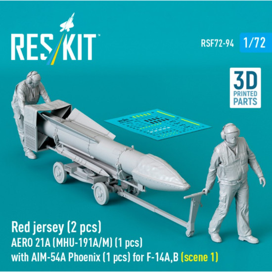 Reskit Rsf72-0094 1/72 Red Jersey 2 Pcs Aero 21a Mhu-191a/M 1 Pcs With Aim-54a Phoenix 1 Pcs For F-14a B Scene 1 3d Printed