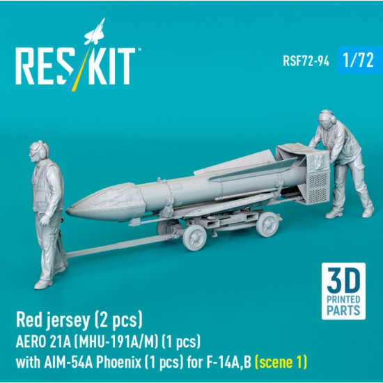 Reskit Rsf72-0094 1/72 Red Jersey 2 Pcs Aero 21a Mhu-191a/M 1 Pcs With Aim-54a Phoenix 1 Pcs For F-14a B Scene 1 3d Printed