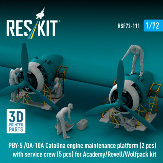 Reskit Rsf72-0111 1/72 Pby-5 /Oa-10a Catalina Engine Maintenance Platform 2 Pcs With Service Crew 5 Pcs For Academy/Revell/Wolfpack Kit 3d Printed