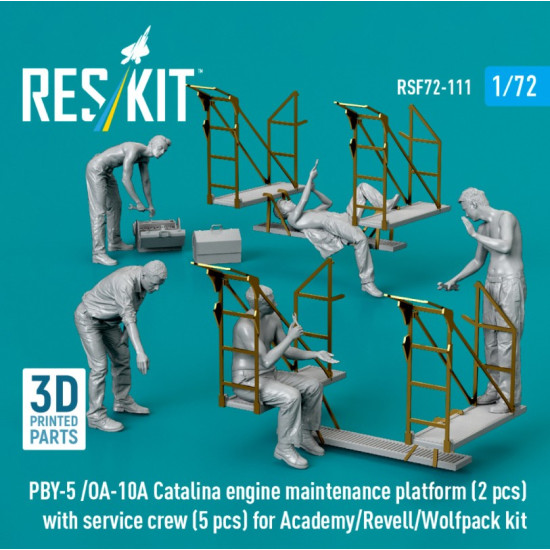 Reskit Rsf72-0111 1/72 Pby-5 /Oa-10a Catalina Engine Maintenance Platform 2 Pcs With Service Crew 5 Pcs For Academy/Revell/Wolfpack Kit 3d Printed